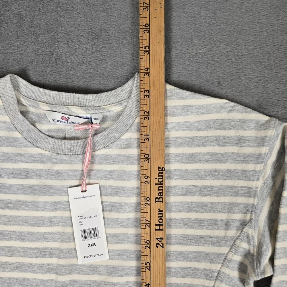 Vineyard Vines Dress Womens 2XS Relgan Sleeve Cotton Knit Striped Gray White NWT